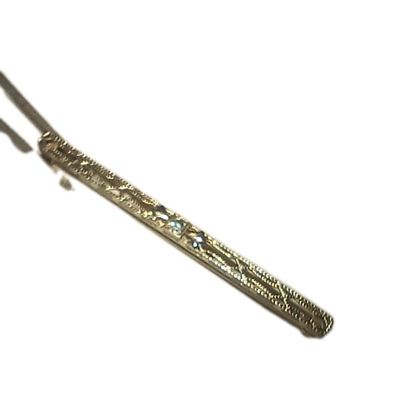 Antique 14kt White Gold and Small Sapphire Bar Pin with Safety Clasp
