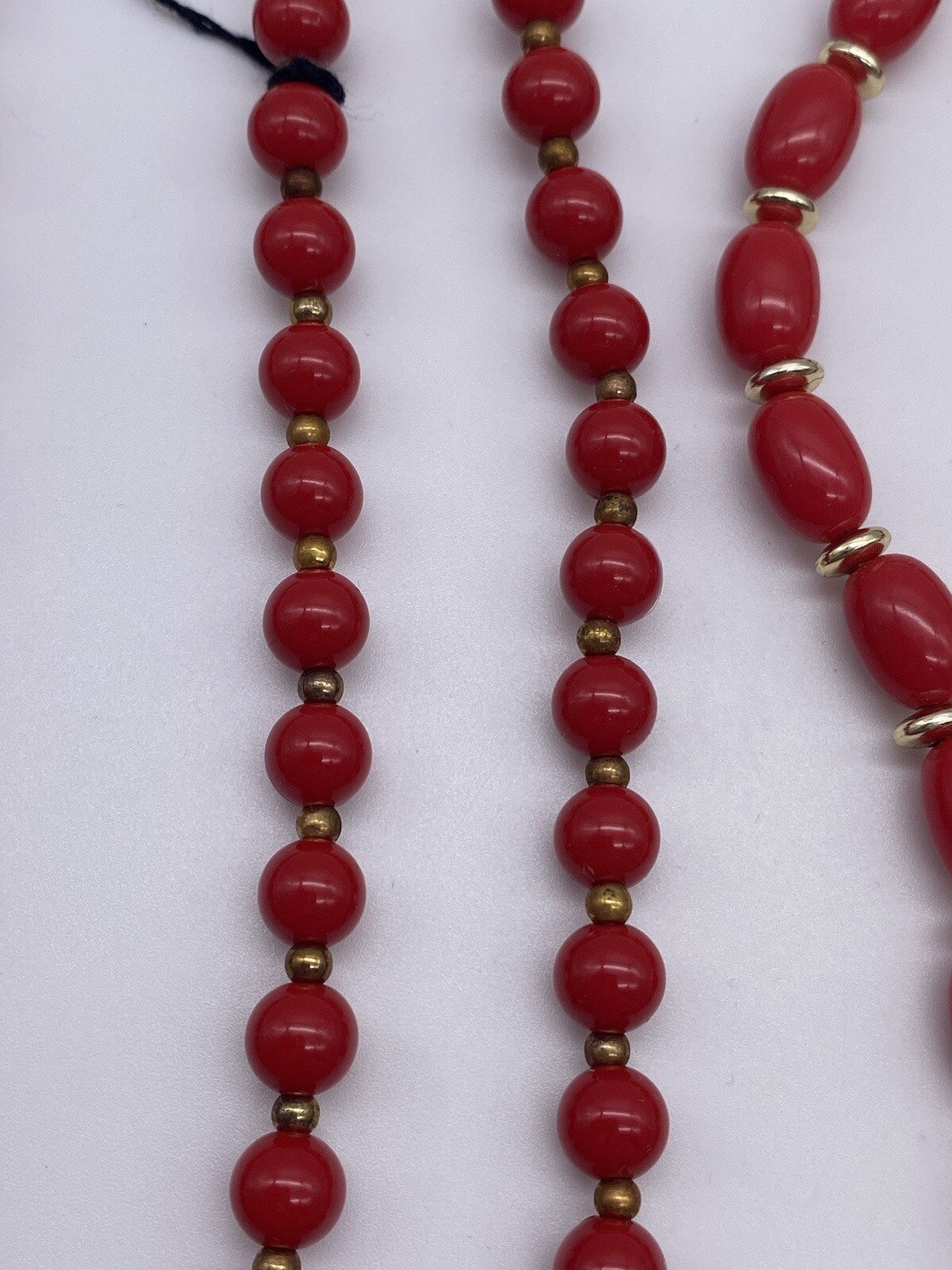 3 Vintage Genuine Lucite Red And Gold Tone Necklaces Made In Hong Kong