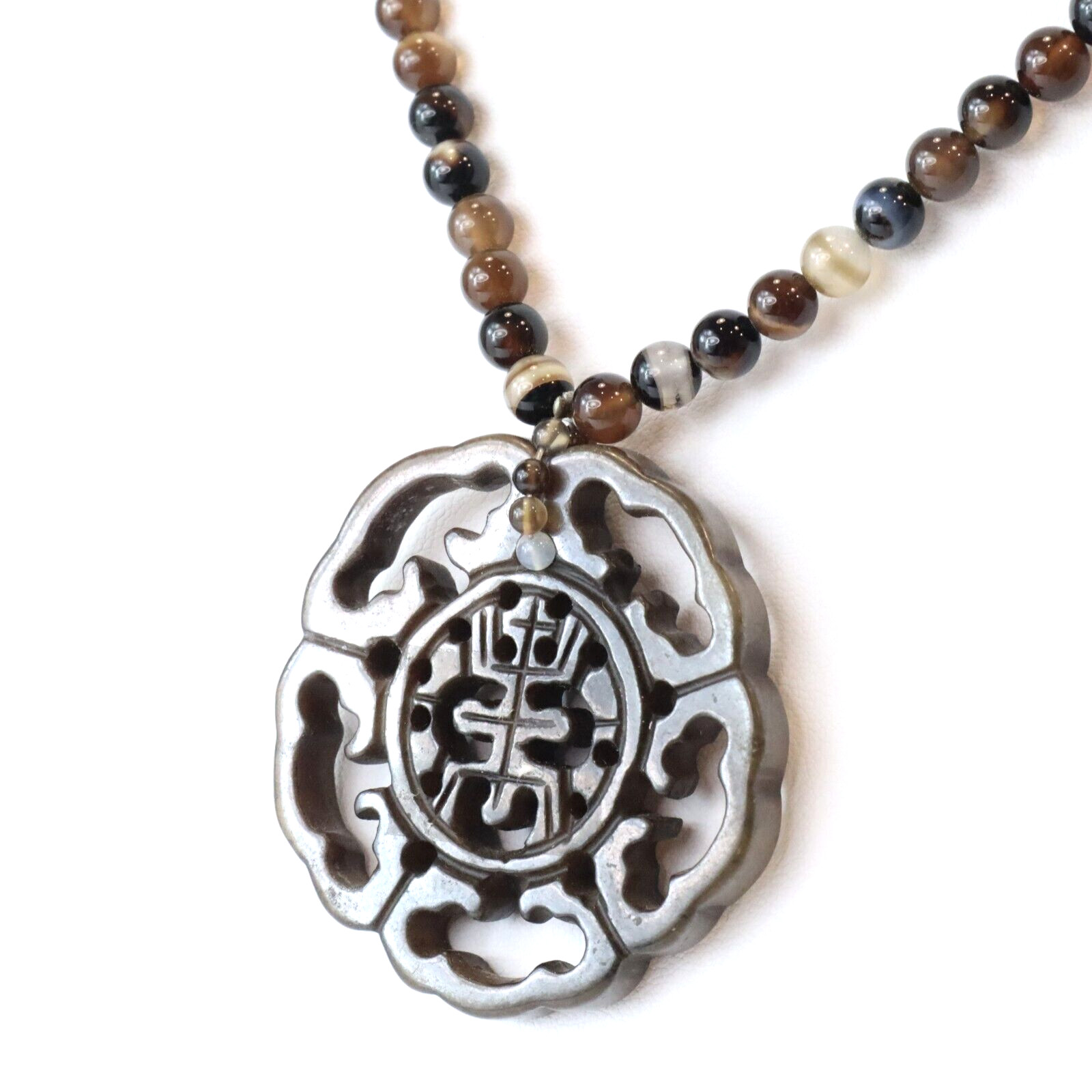 Vintage Chinese Export Hardstone Jade Carved Jade Tigers Eye Jasper Necklace