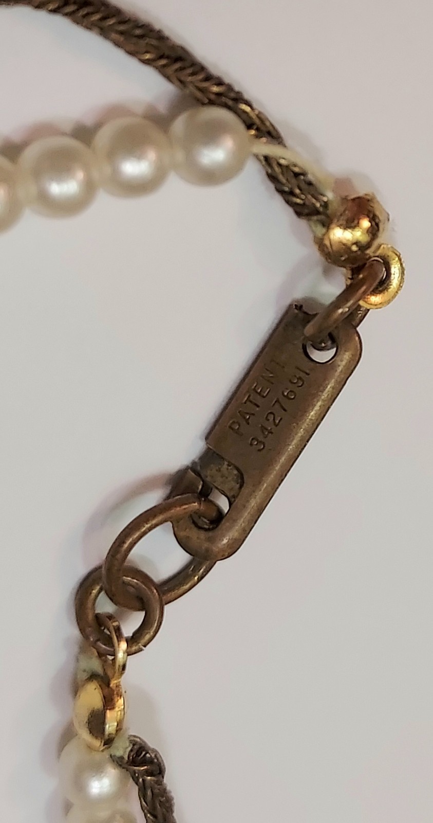 Miriam Haskell Vintage Necklace Faux Pearl Wheat Chain Bronze Tone Signed 34″