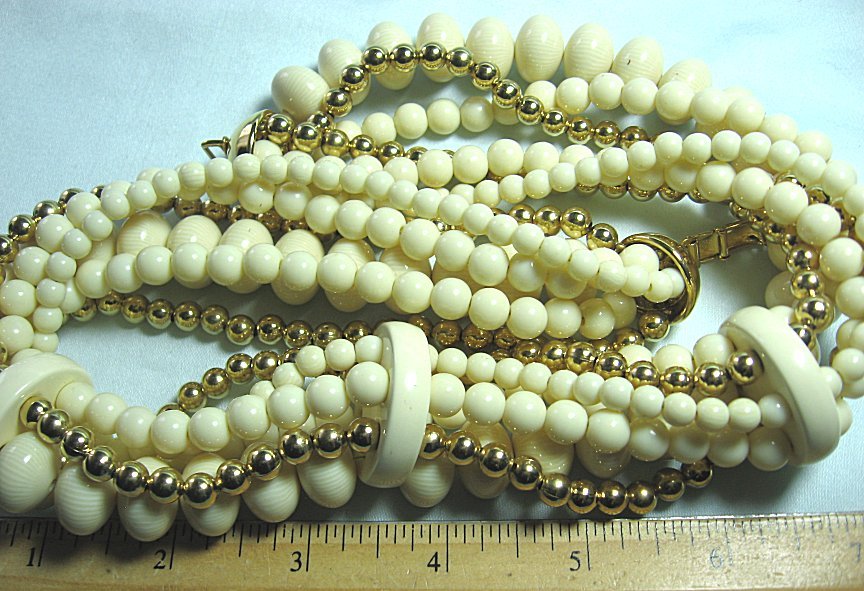 NAPIER Goldtone & Compo Bead Multi Strand Necklace 19 3/4″ long