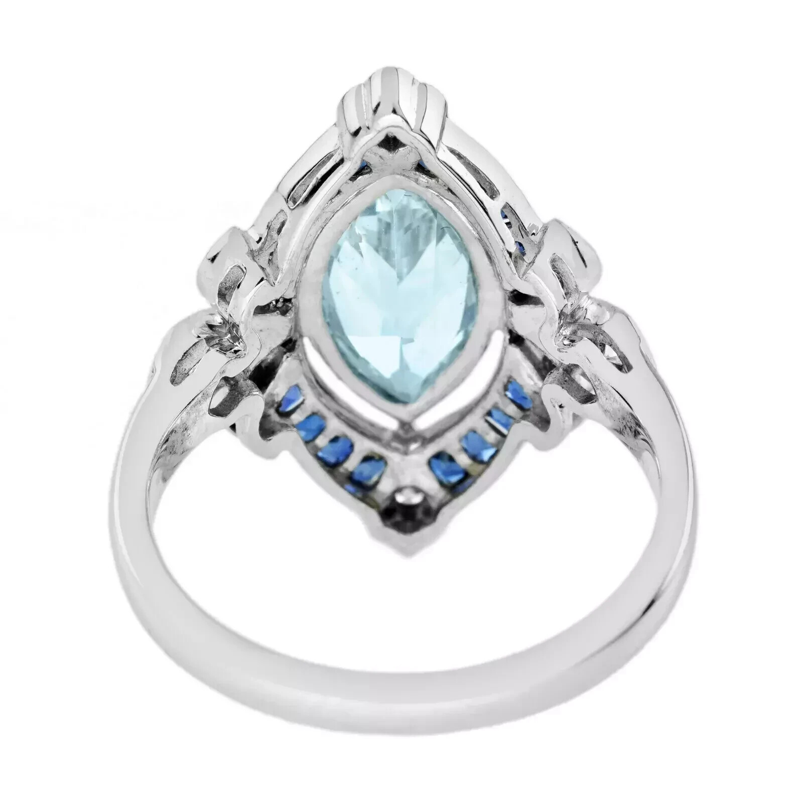 Art Deco Vintage Style 2.7Ct Aquamarine Lab Created Diamond Wedding Silver Ring