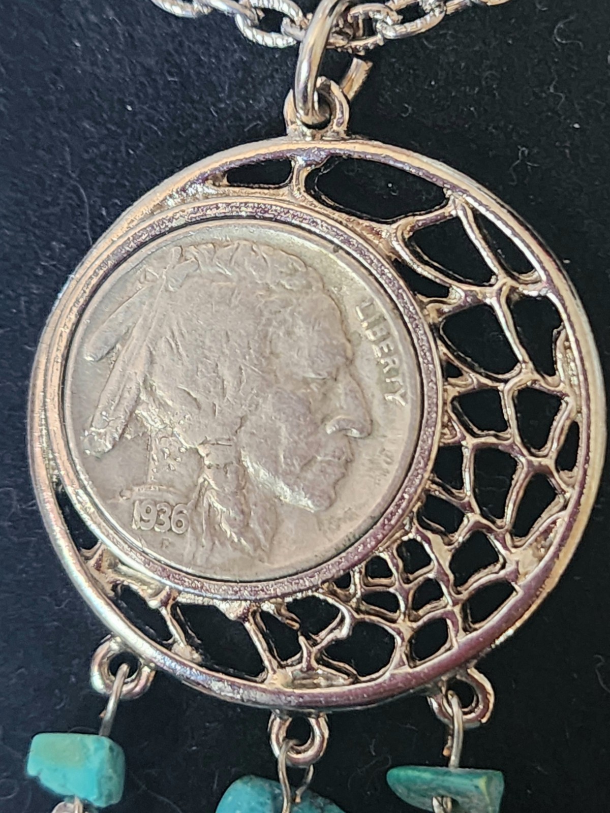 Vintage American Historic Society 1936 Buffalo Nickel Pendant Necklace COA NIB