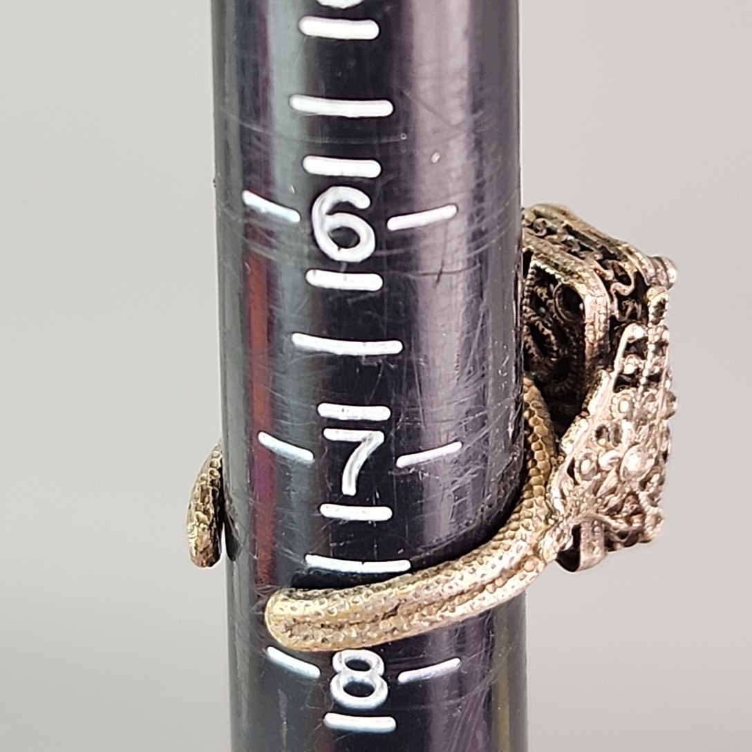 Filigree Statement Cuff Ring Brass Silver Tone Rectangle Heavy 7.5