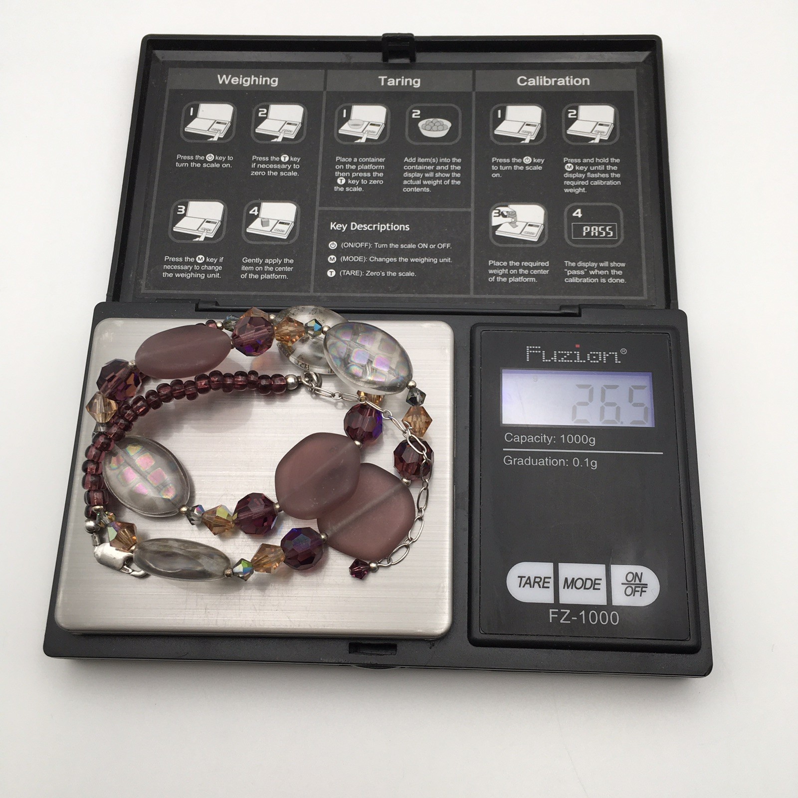 Mauve Frosted Glass Bead & Sterling Silver Necklace 15-17” 925 #23