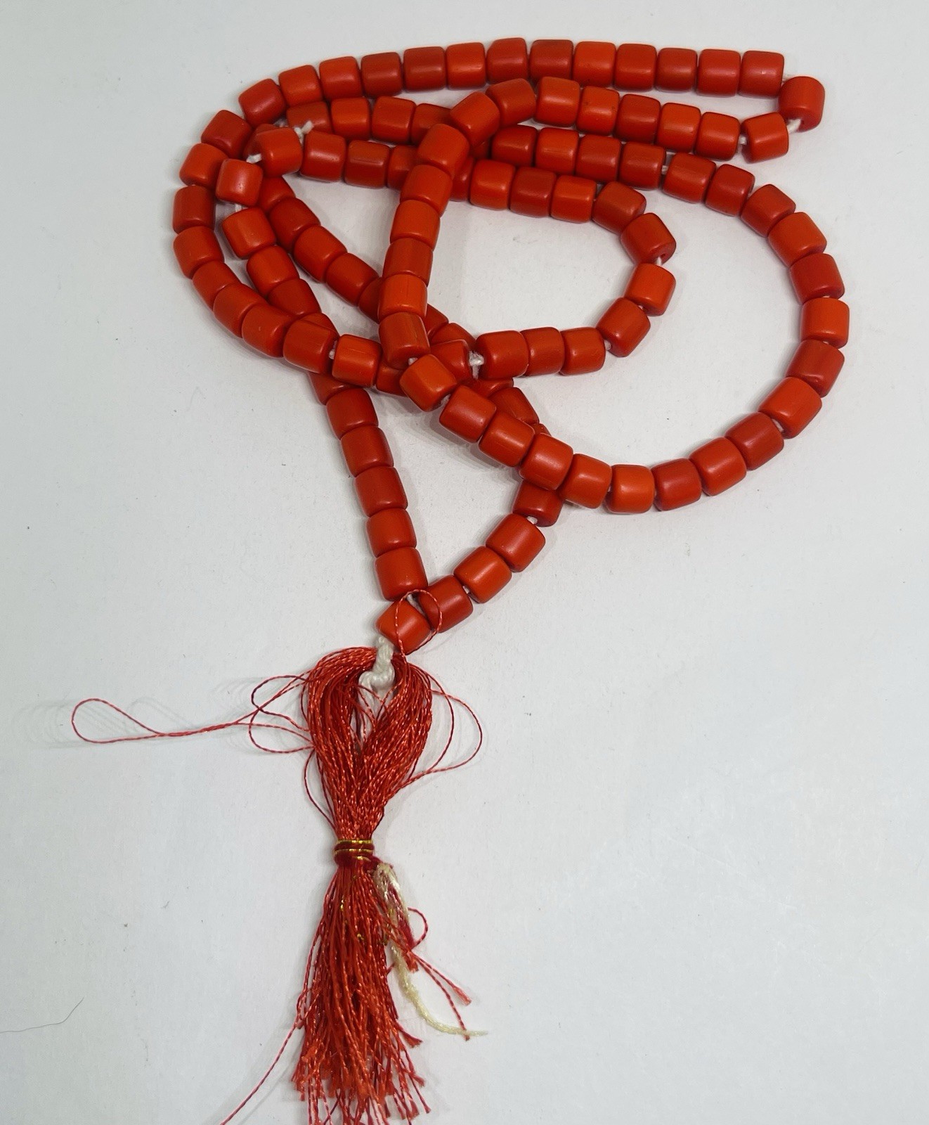 Antique Old Orange Red Ox Blood Coral Beads Mala Necklace 26” Japa Beads Nature
