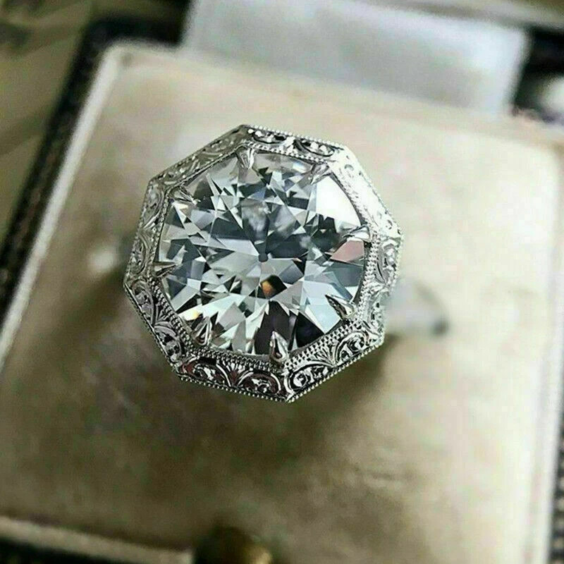 4.50Ct Art Deco Style Lab-Created Diamond Engagement Wedding White Gold FN Ring