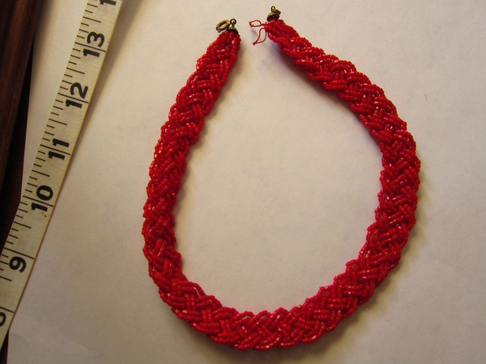 Vintage deco, braided choker red glass sead beads, gorgeous!
