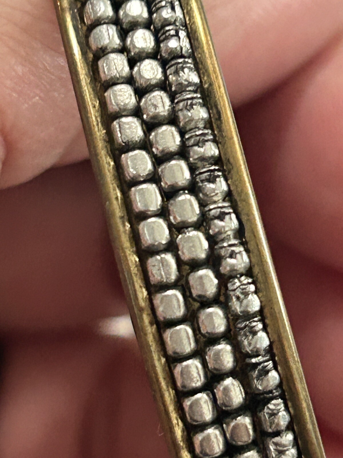 Vintage Silver Tone Metal Beaded Brass Bangle Set Of Two