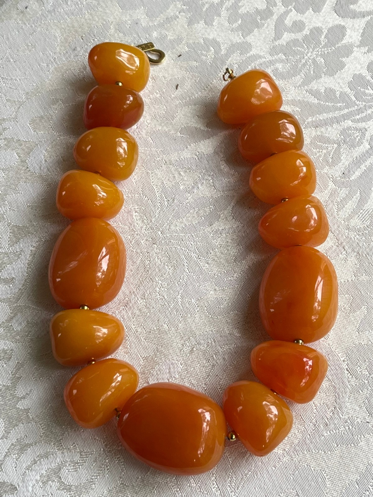 Kenneth Lane Amber Orange Resin Nugget Beaded Chunky Gold Plated Collar Necklace