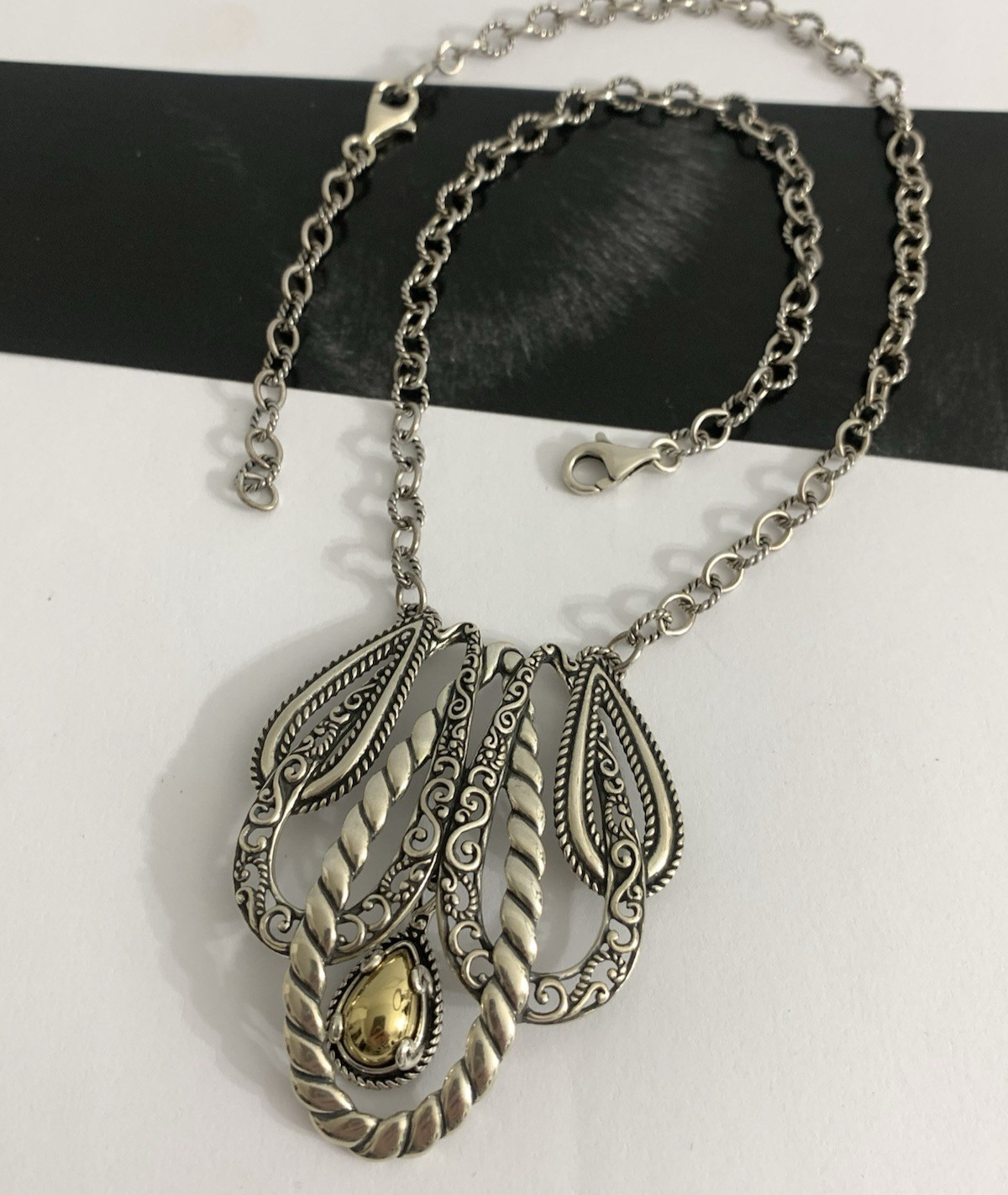 Carolyn Pollack 925 Sterling Silver Rope Design Pendant Necklace Signed Vintage