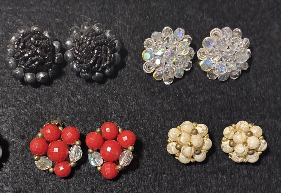 Vintage 1950s- 1980s Earrings Lot Colorful Beaded 16 Complete Pairs Wear Resell