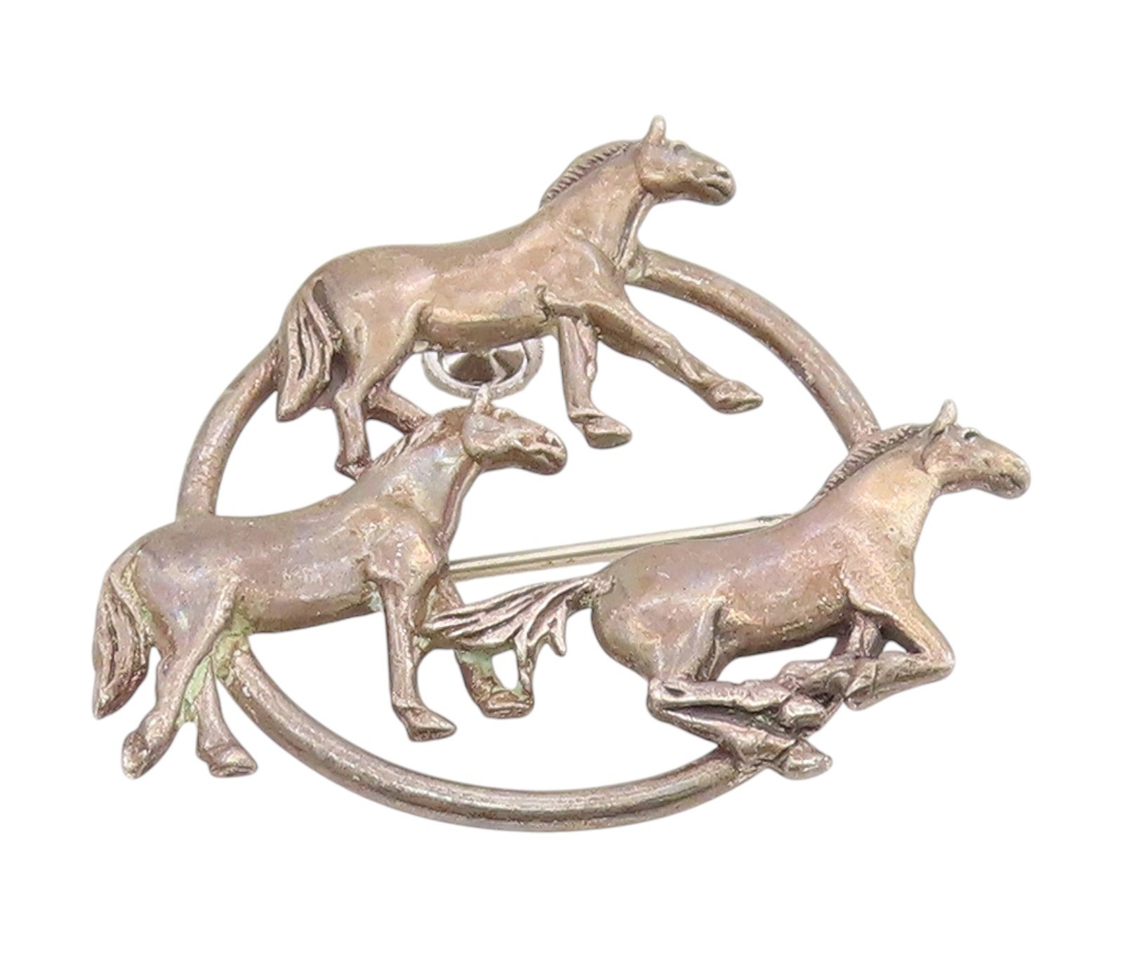 925 Sterling Silver Vintage Brooch Pin HAND & HAMMER Running Horse Trio BP12180