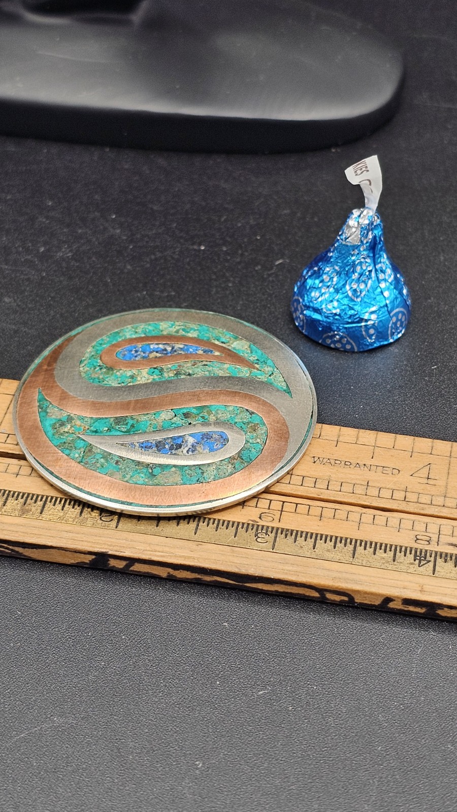 Mexican Sterling Silver & Copper Inlay Brooch GPR Hallmark Bell Mark Gemstone