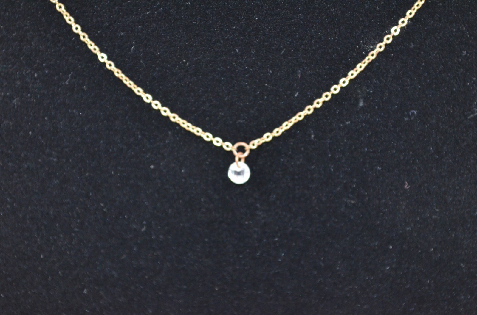 Gold Tone Necklace w/ Small Widely Spaced Clear Glass Faceted Beads 17.5″