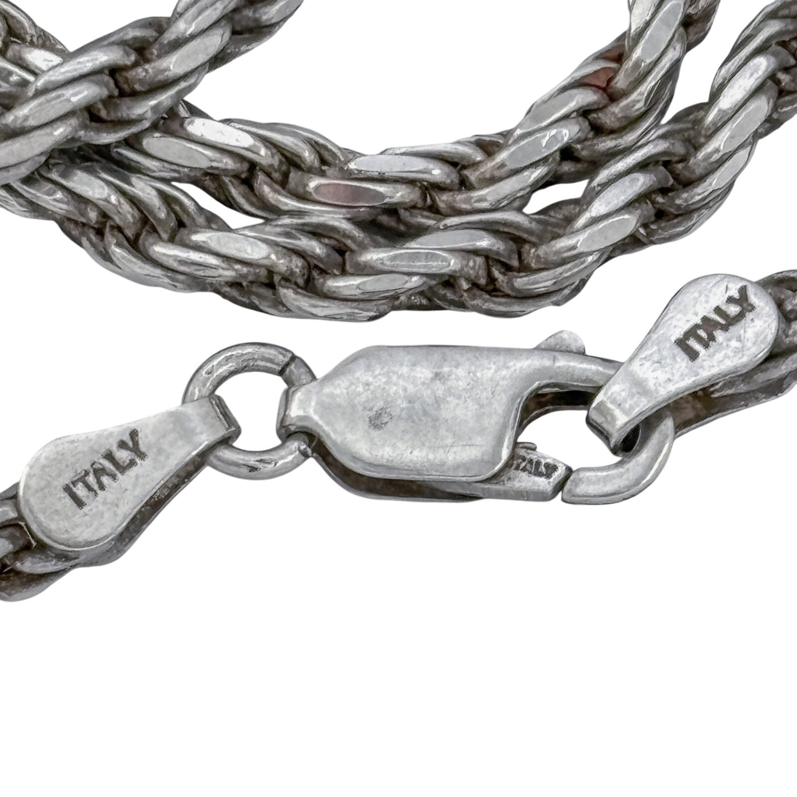 Vintage Italian Sterling Silver 925 Rope Link Chain Necklace 24″