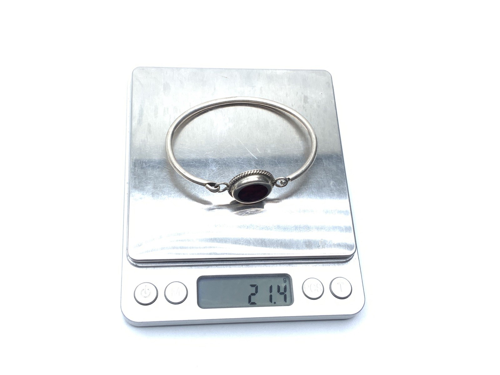 Southwest Mexico 925 Sterling Silver Red Jasper Bangle 7” Bracelet – 21.4g