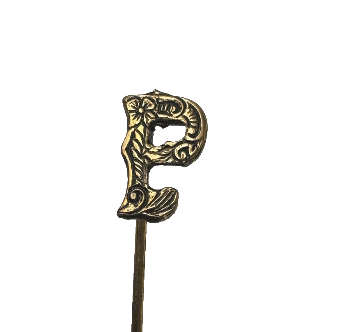 Victorian Letter P Stick Pin Art Nouveau Embossed Floral Initial Vintage
