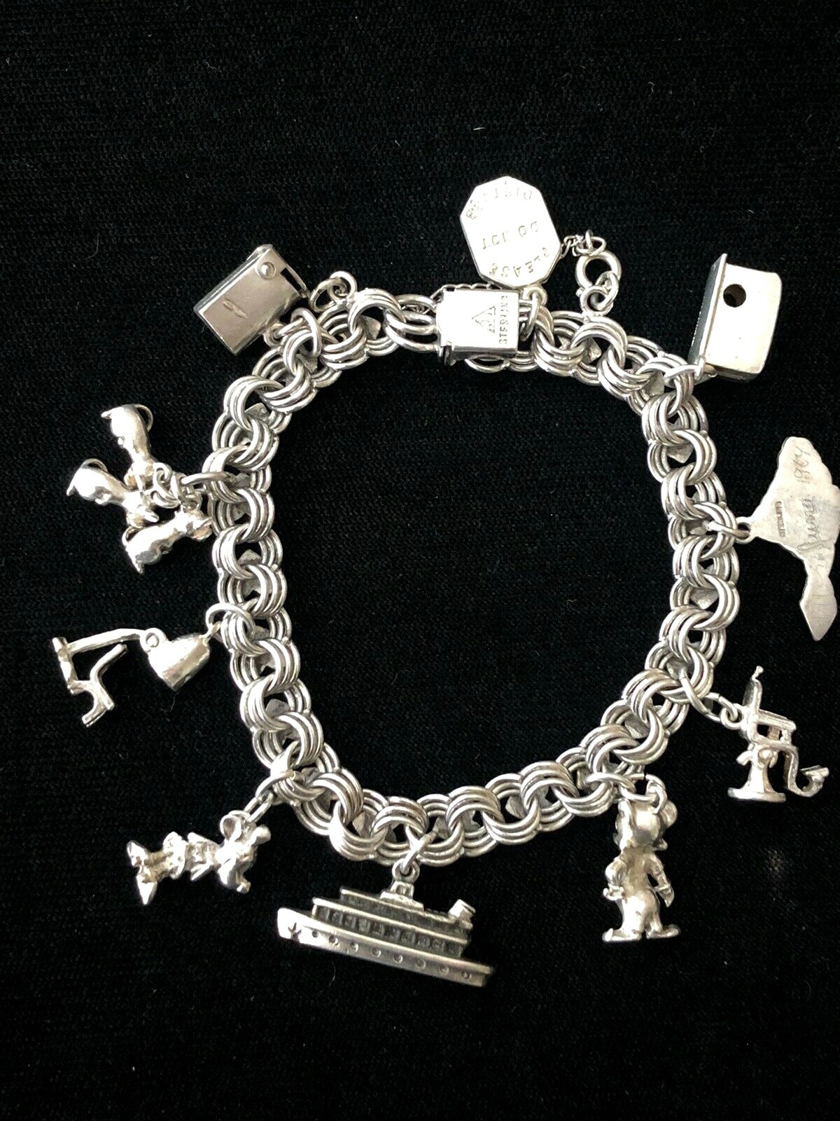Vintage 1940s Sterling Silver Charm Bracelet Micky & Minnie Mouse