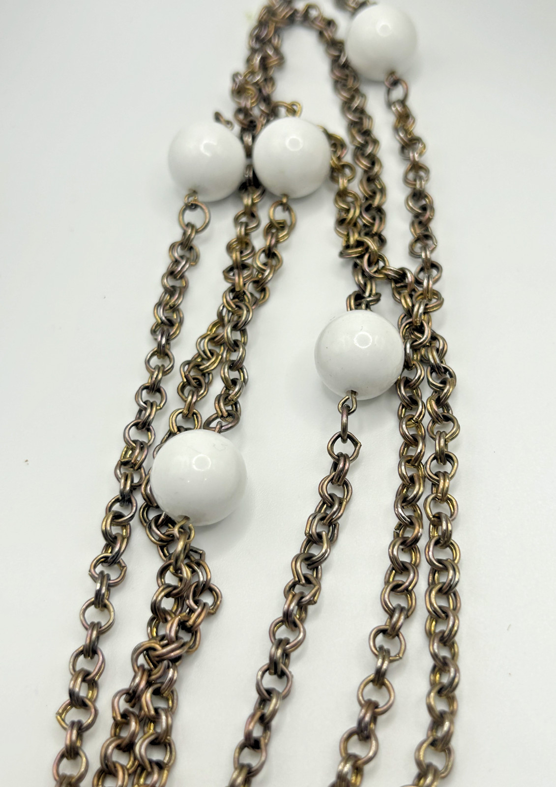 Vintage Silver Tone With White Bead Necklace