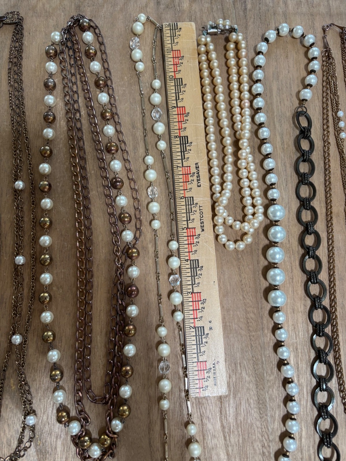 LOT Of Used Vintage Gold Tone & Pearl Look Costume Jewelry Wearable- 6 pieces