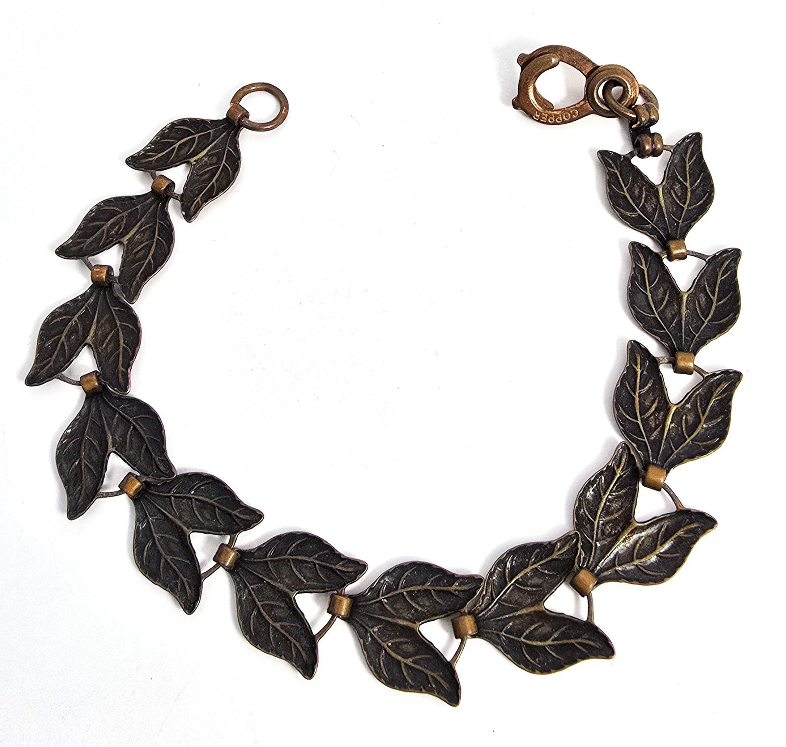 Modernist copper leaf vintage southwestern tennis bracelet sister clasp 8 inches