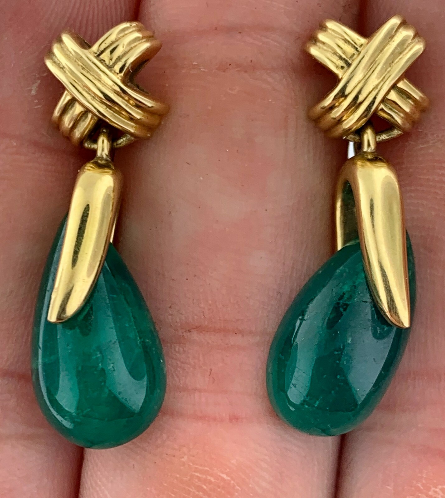 CERTIFIED NATURAL COLOMBIAN EMERALDS 17.5 CTS IN 18K GOLD FINE EARRINGS~$8,015.0