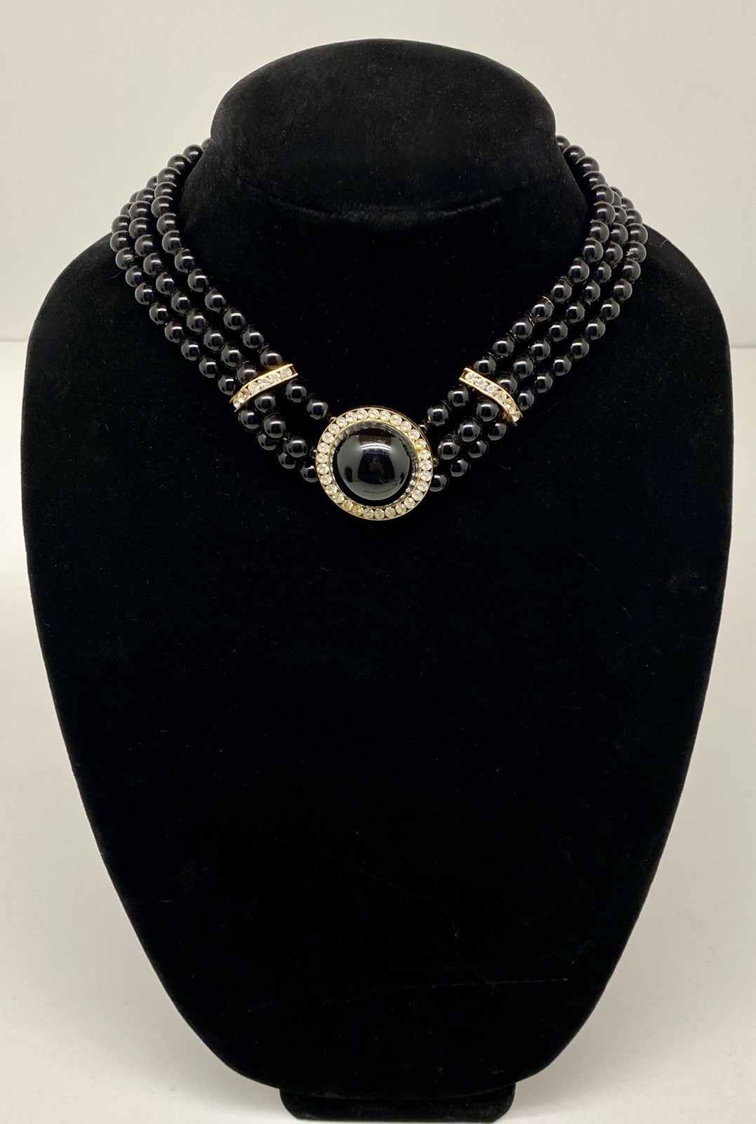 Vintage Lot of 2, Black, White Multi Strand Faux Pear Necklaces & Earrings Sets