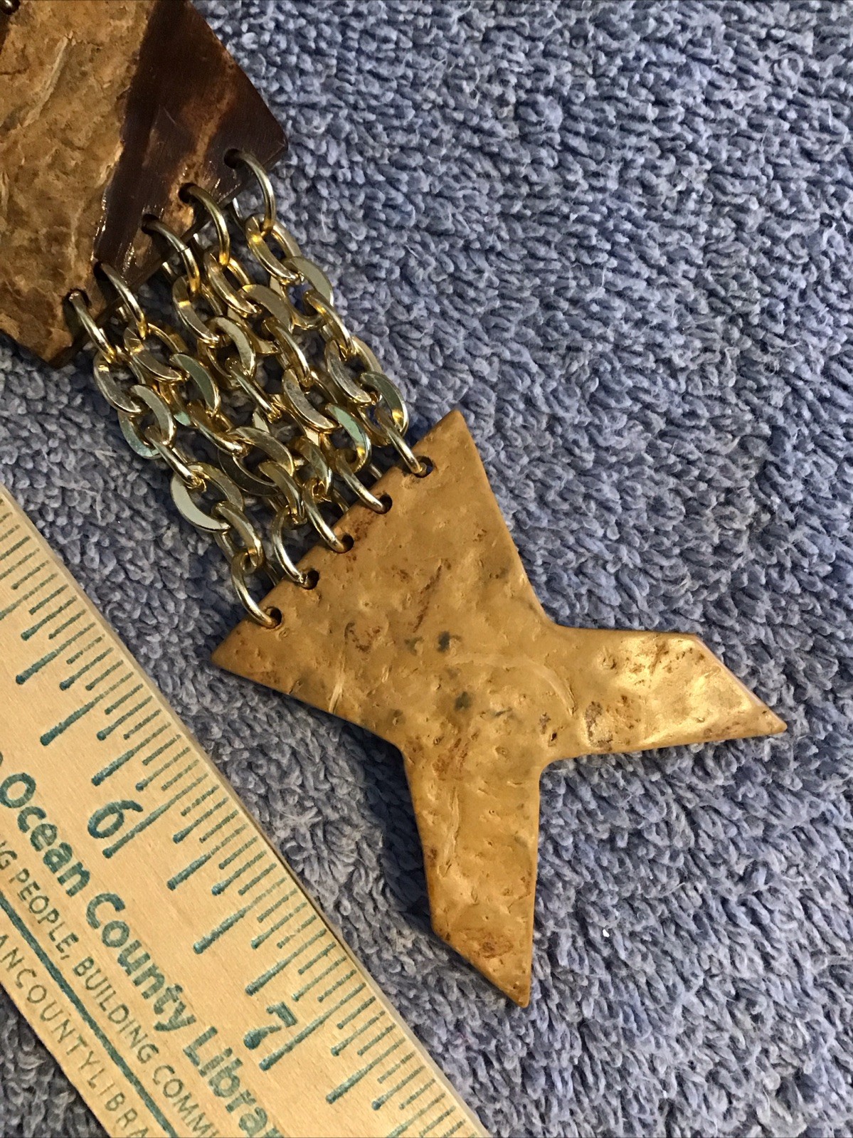 Vtg Fish Necklace HUGE Gold Tone Chain Link ARTICULATED Scales Nautical Beach