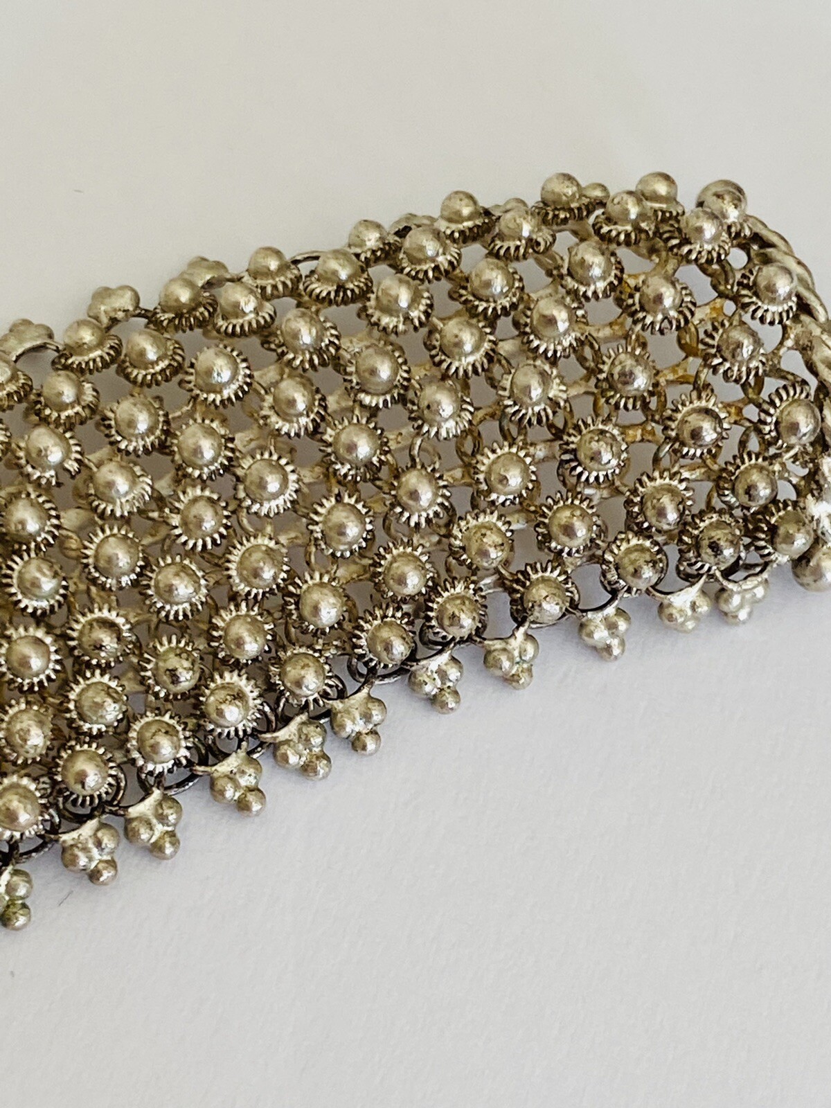 Heavy Vintage Sterling Silver Etruscan Cannetille Choker Link Necklace 95-Grams