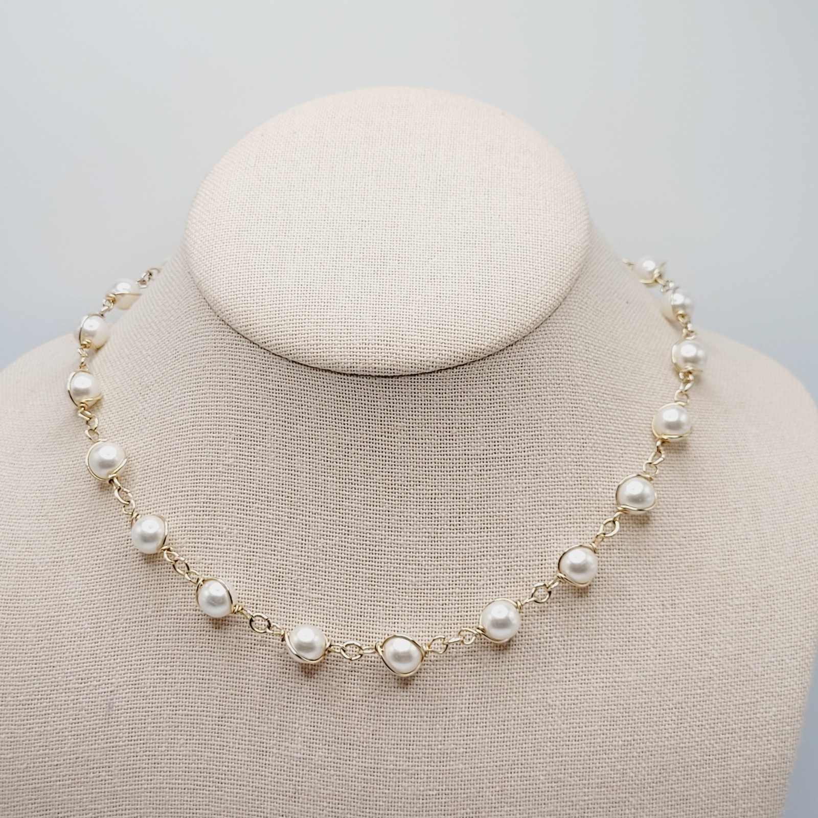 Sarah Coventry Faux Pearl Caged Style Bracelet 7.25 in Necklace 16 in Vtg Signed