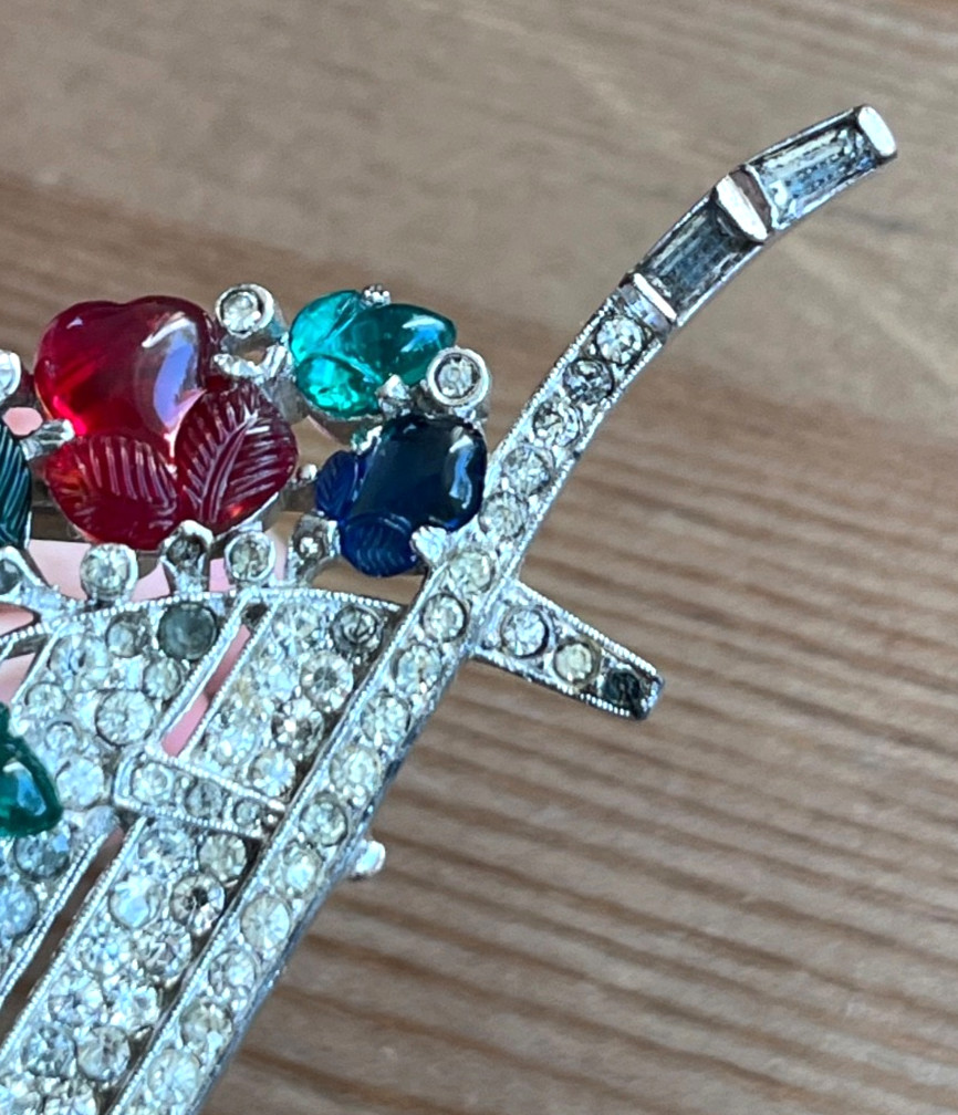 Crown Trifari Fruit Salad Flower Wheelbarrow Brooch Clip Alfred Philippe Deco