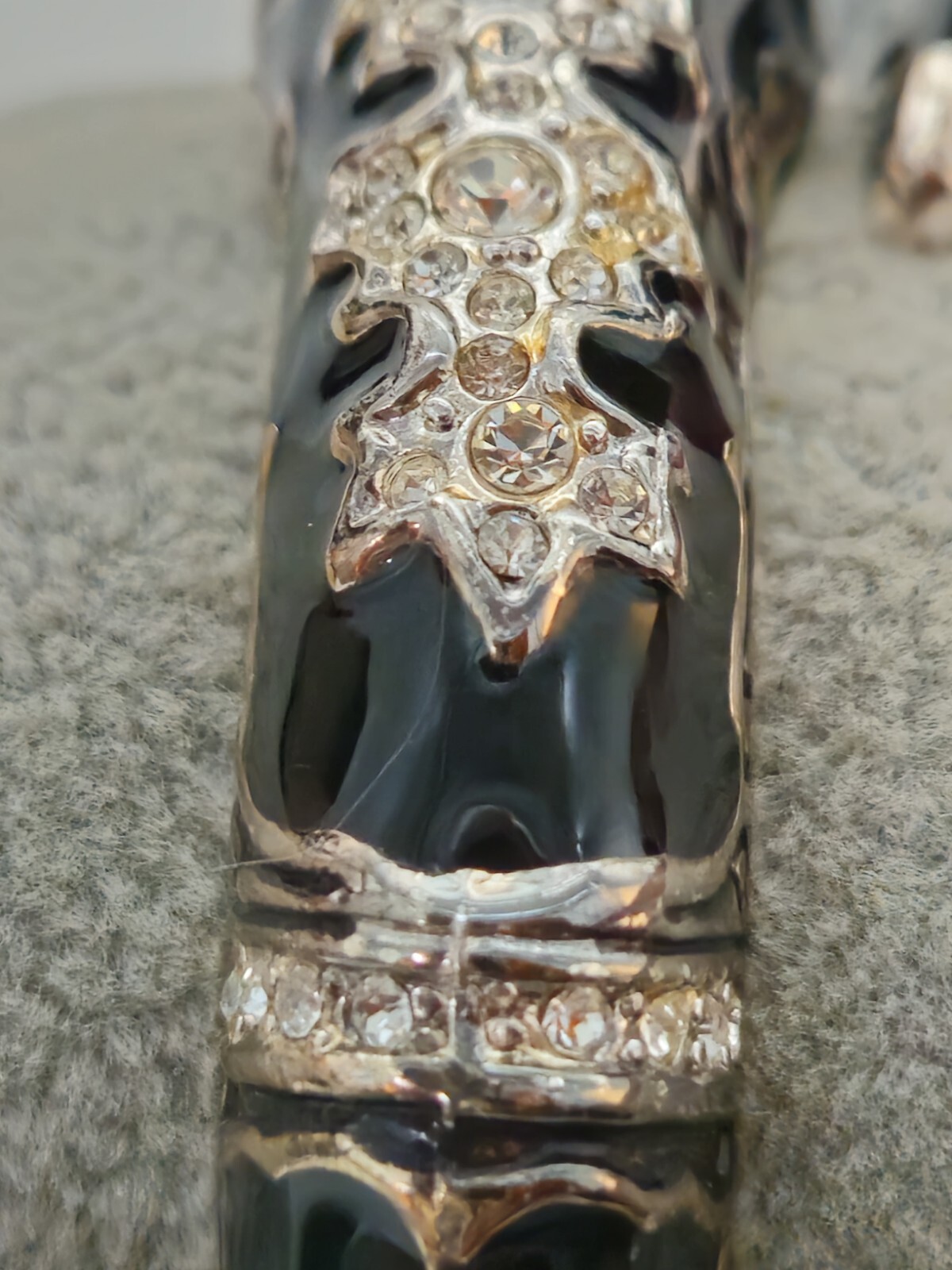 Estate Vintage Silver Finish Snake Clamper Bracelet With Black Enamel