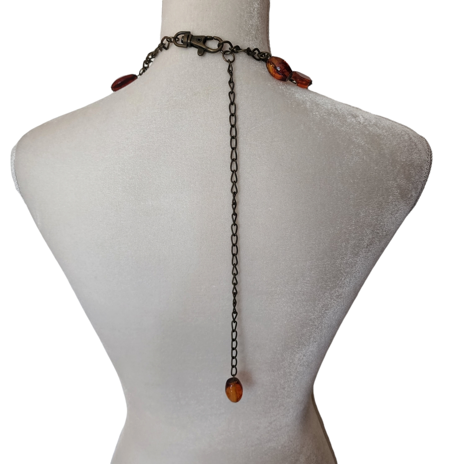 Vintage Necklace Amber Color Beaded Heart Drops Extra Long Different Shapes Vale