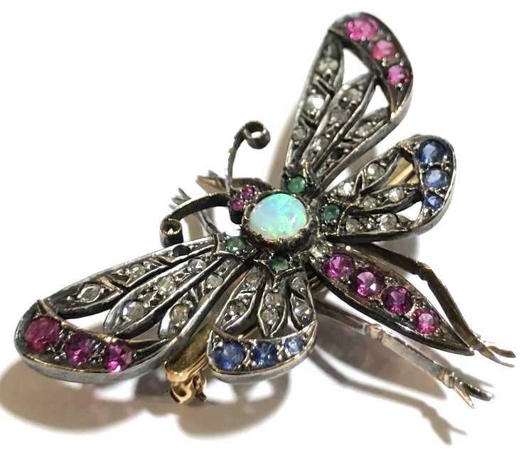 Butterfly Brooch Opal Diamond Rubies Sapphires Emeralds 19th Century