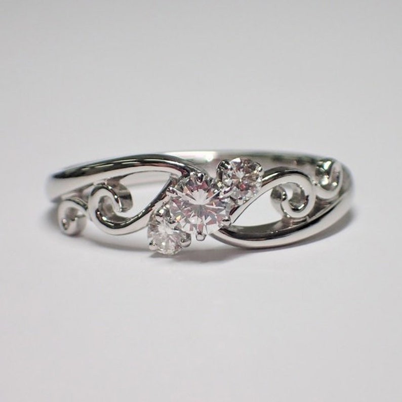 Art Deco Style Round Cut Lab Created Diamond 14K White Gold FN Engagement Ring