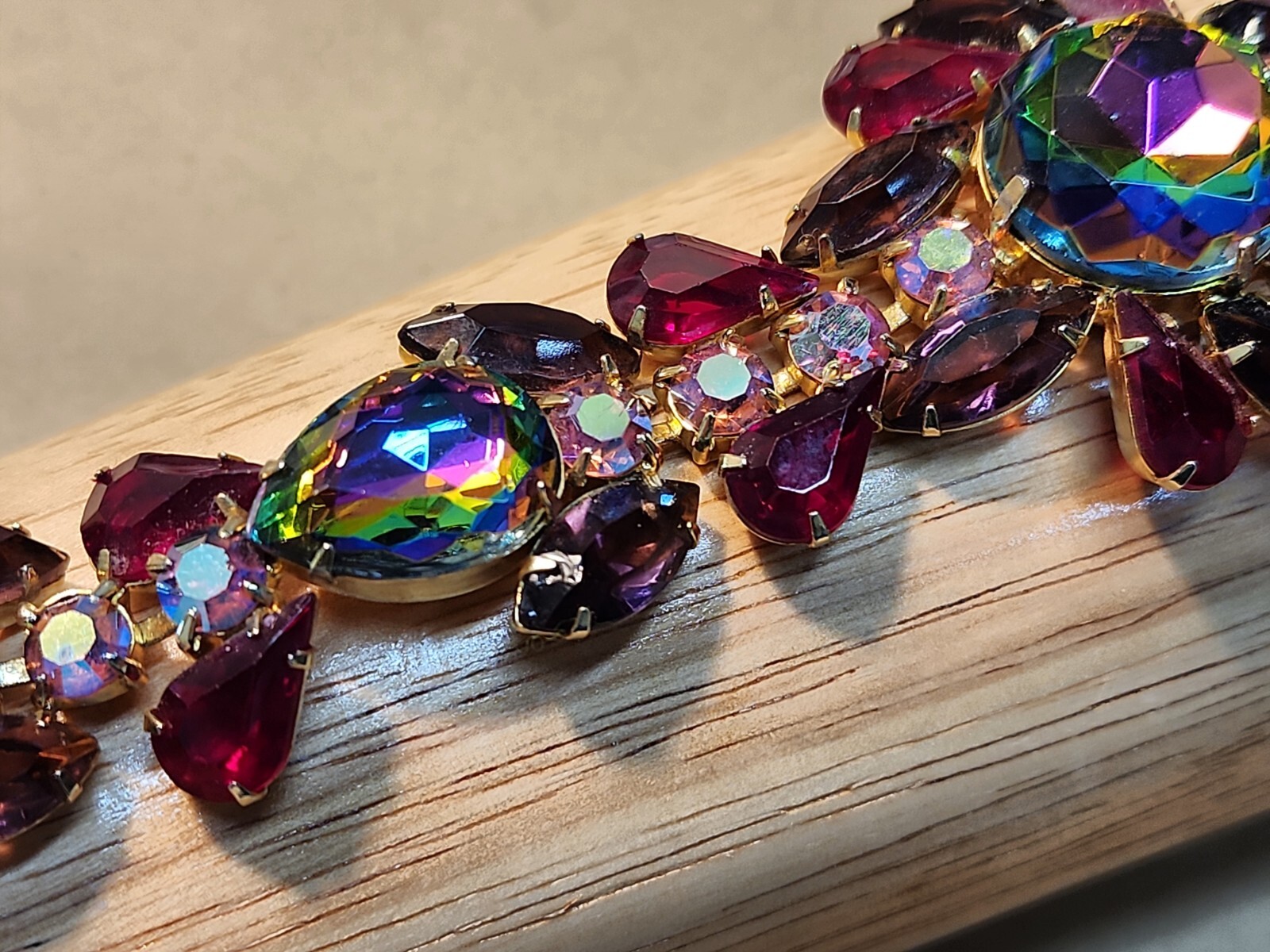Vintage Juliana Amethyst Red Watermelon Vitrail AB Demi Parure Bracelet Earrings