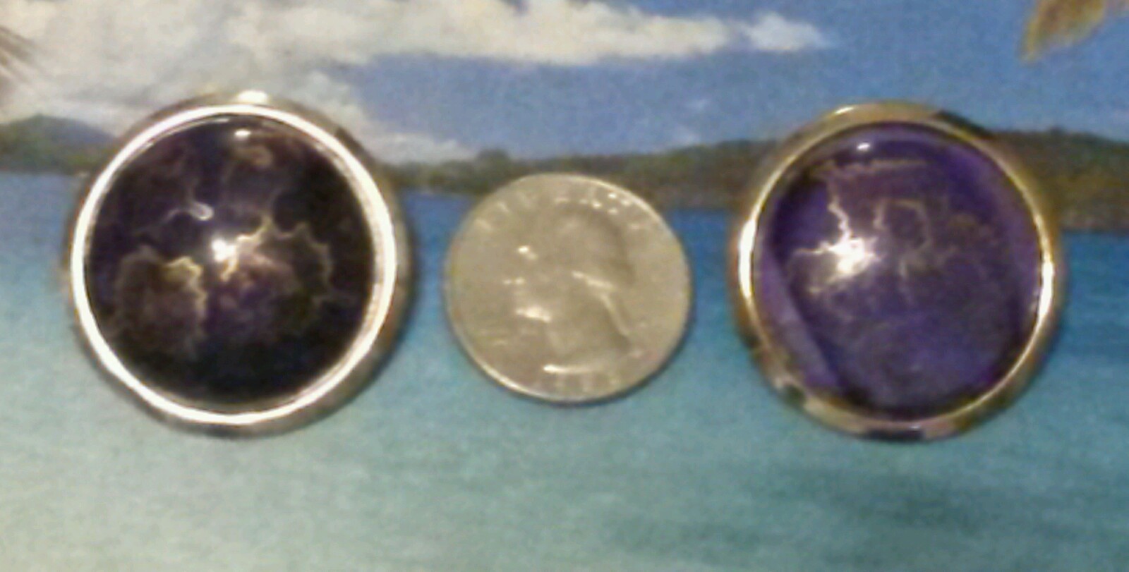 Vintage Cobalt Blue/Purple Foil Cabochon Brooch and Earring Set – Gold Tone