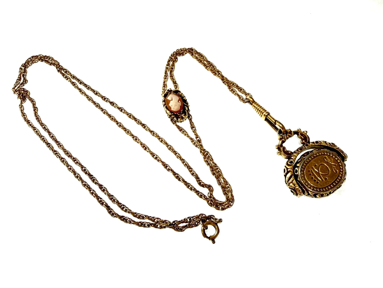 Goldette Necklace Flip Pendant Cameo & Napoleon Faux Coin Gold Plated 32” N89