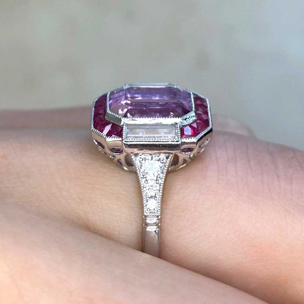 Art Deco Style 4Ct Lab Created Pink Sapphire Engagement 14K White Gold FN Ring