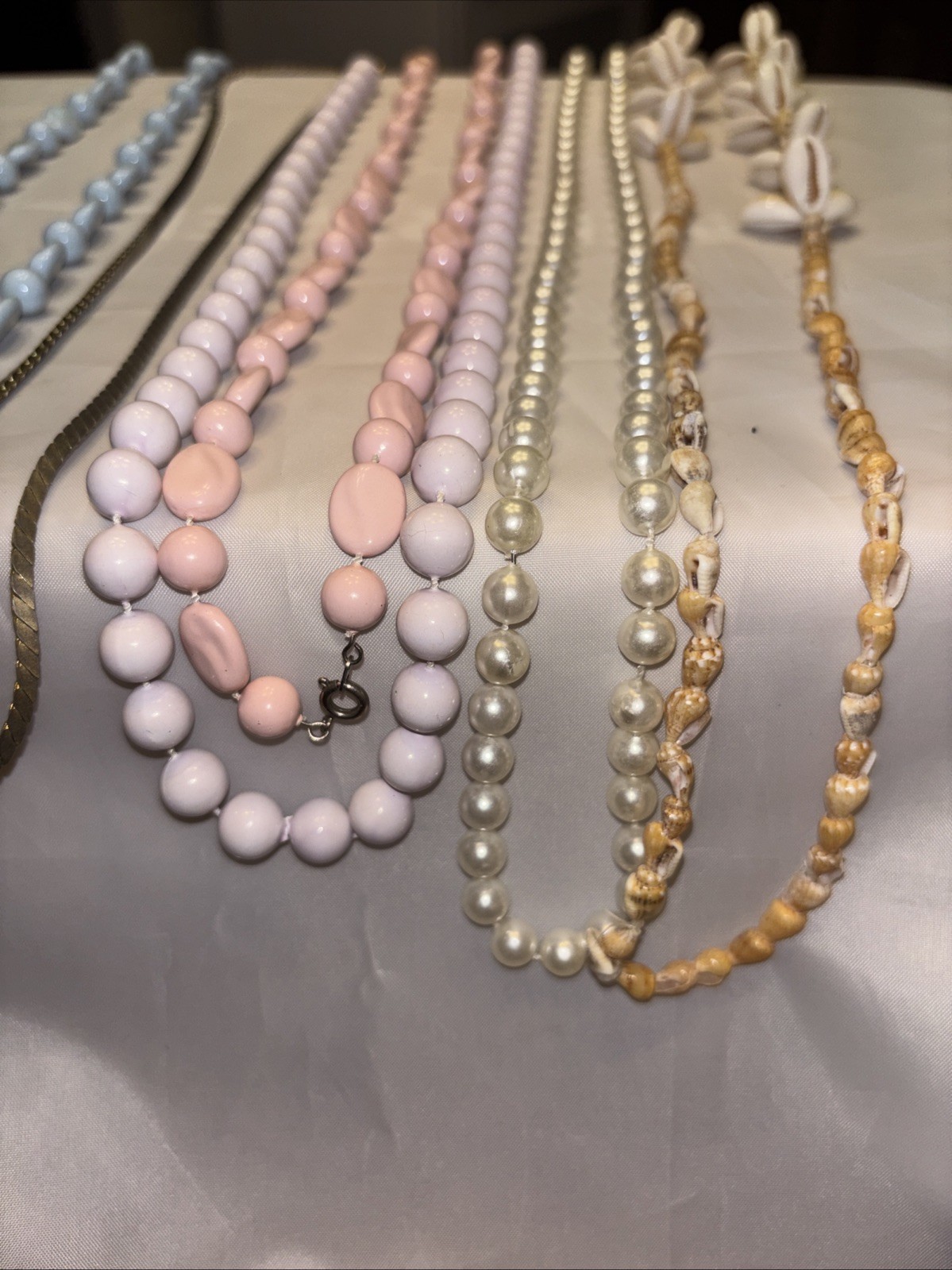 Vintage Pastel Pink & Blue Spring Summer Shell Gold Necklace Lot