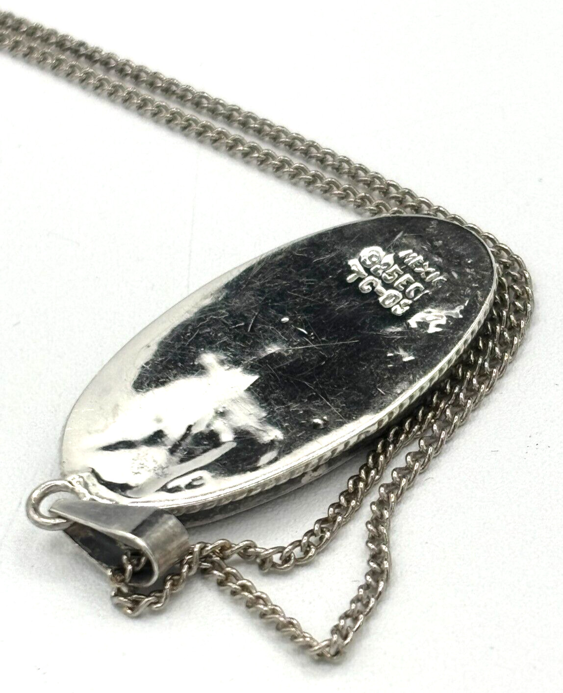 MidCentury Mexico Taxco Sterling Silver 925 Hemp & Abalone Pendant w/metal Chain