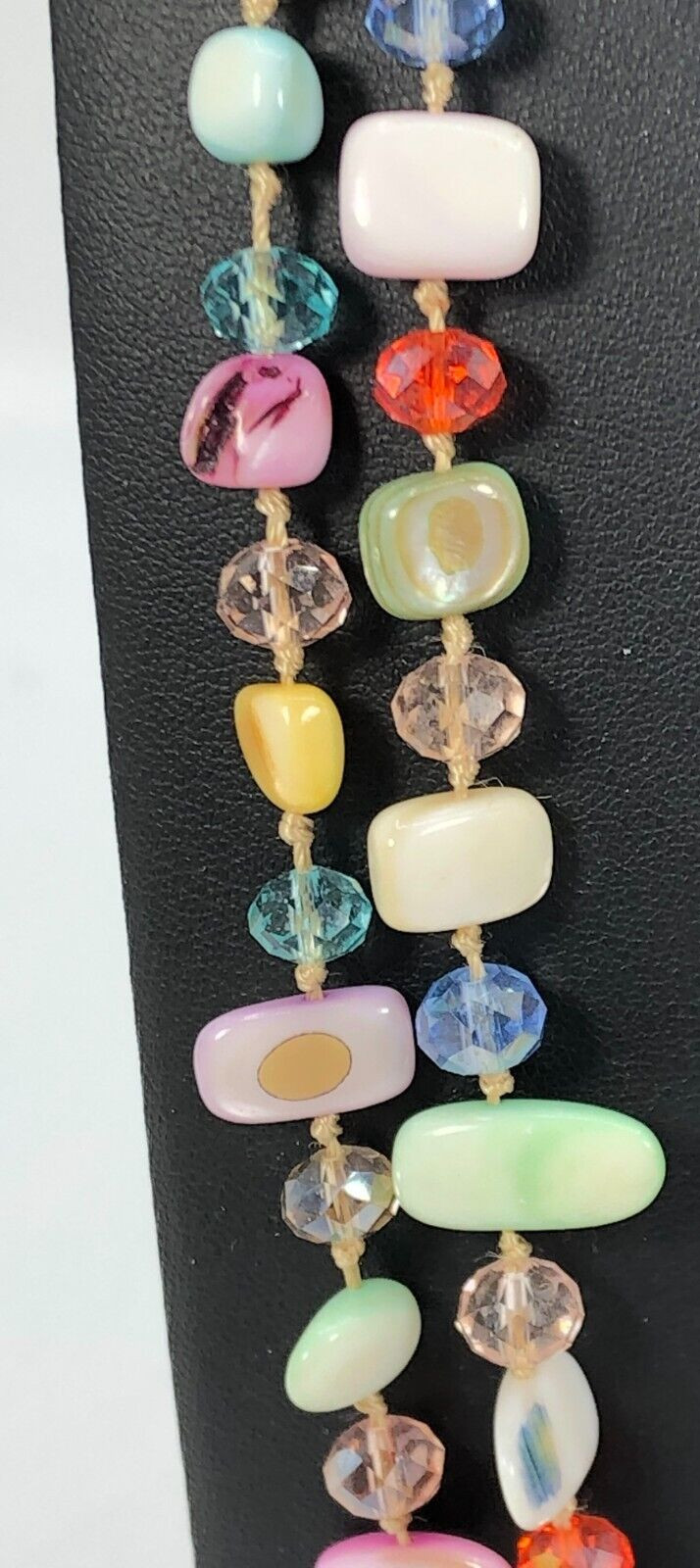 VTG Pastel Colored Shell & Faceted Bead Extra Long Necklace Spring EasterJewelry