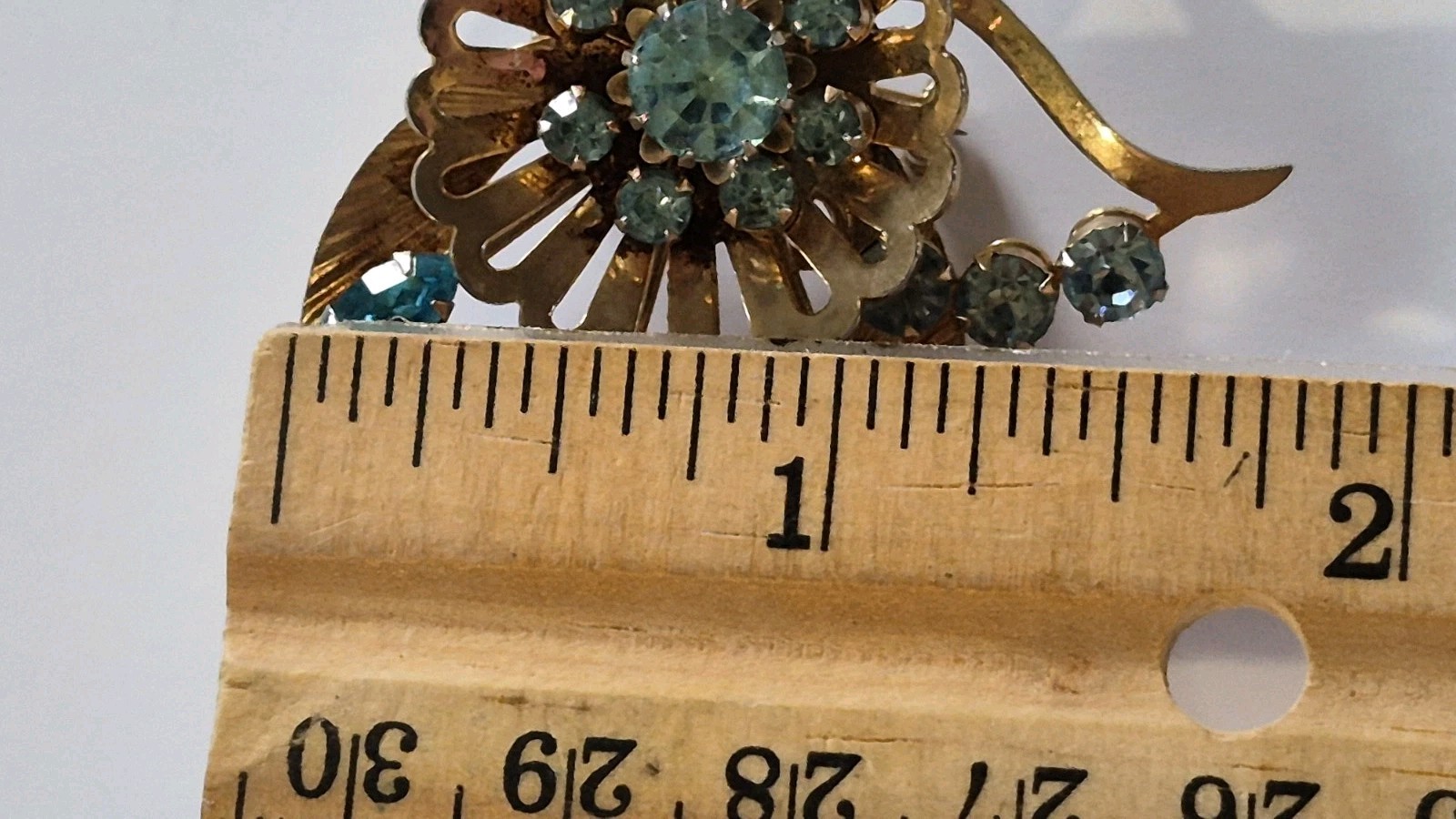 Coro/Unbranded Brooch Lof 2, Teal Blue Gold Tone Flower/Light Blue AB Cluster