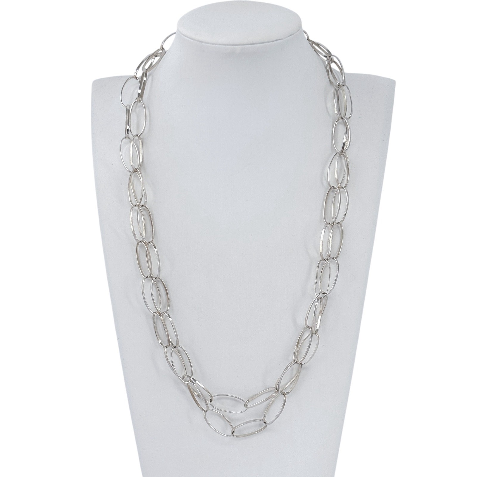 Chunky Oval Link Statement Necklace | Sterling Silver 925 | 44″
