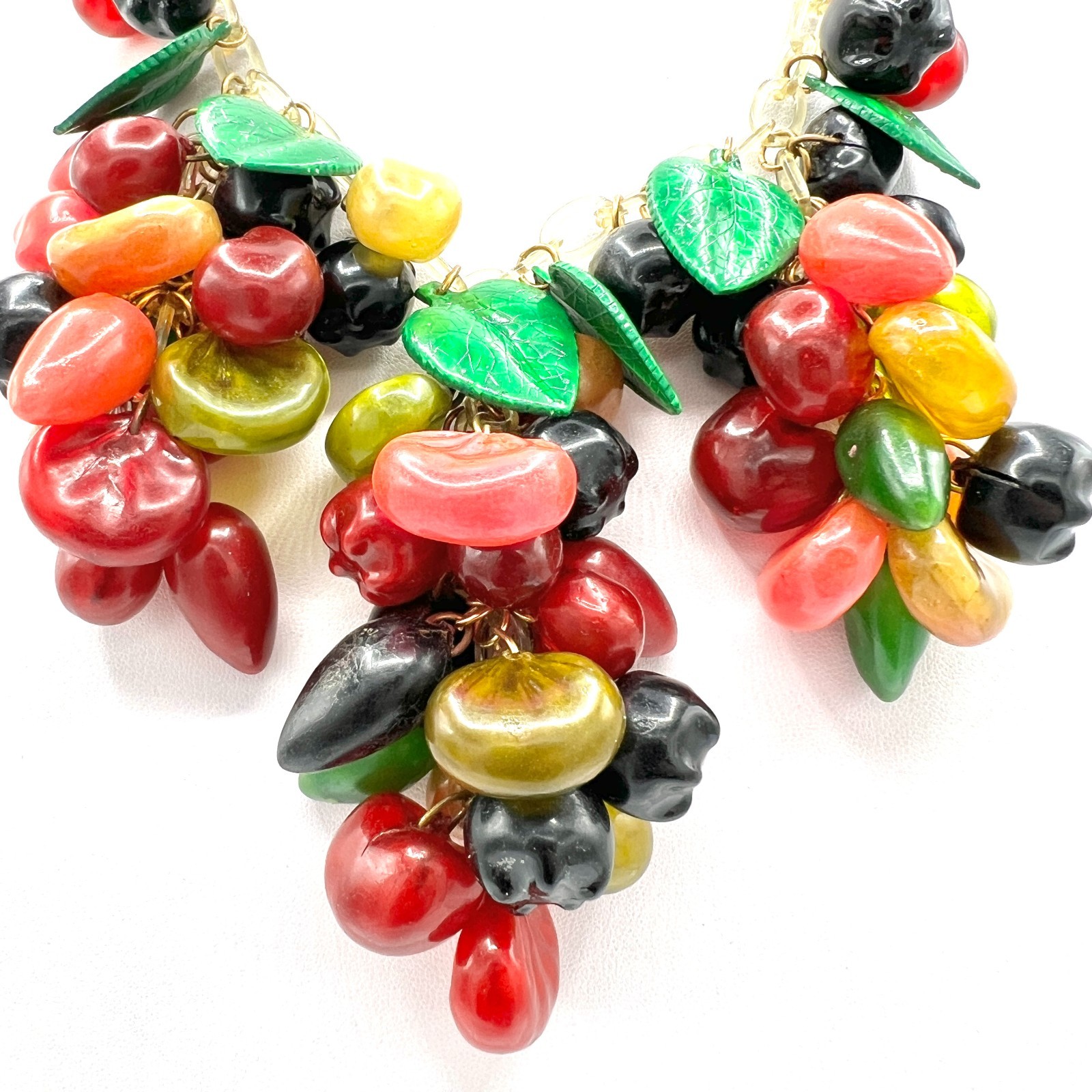Anka Celluloid Mixed Fruit Necklace & Earring Set Vintage Stock 1920s Fruit