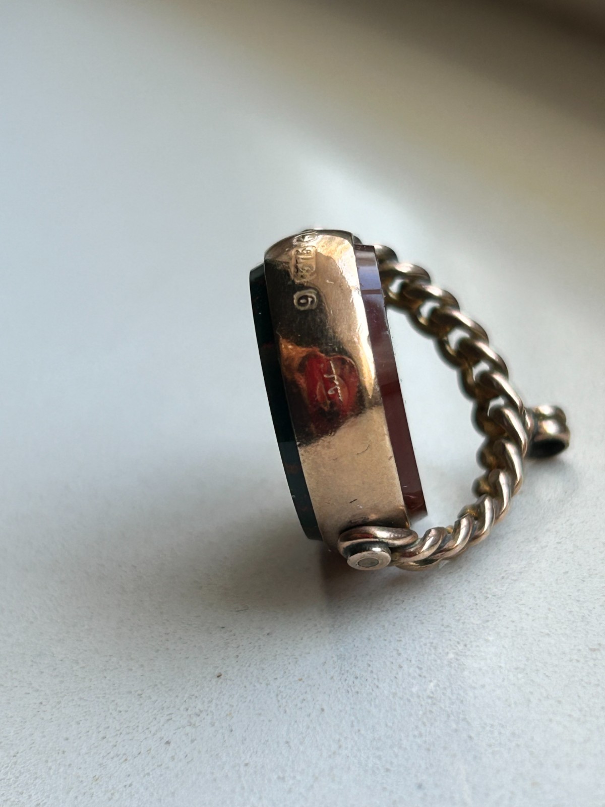 9ct Yellow Gold Spinning Fob Pendant Carnelian And Blood Stone Birmingham 1901