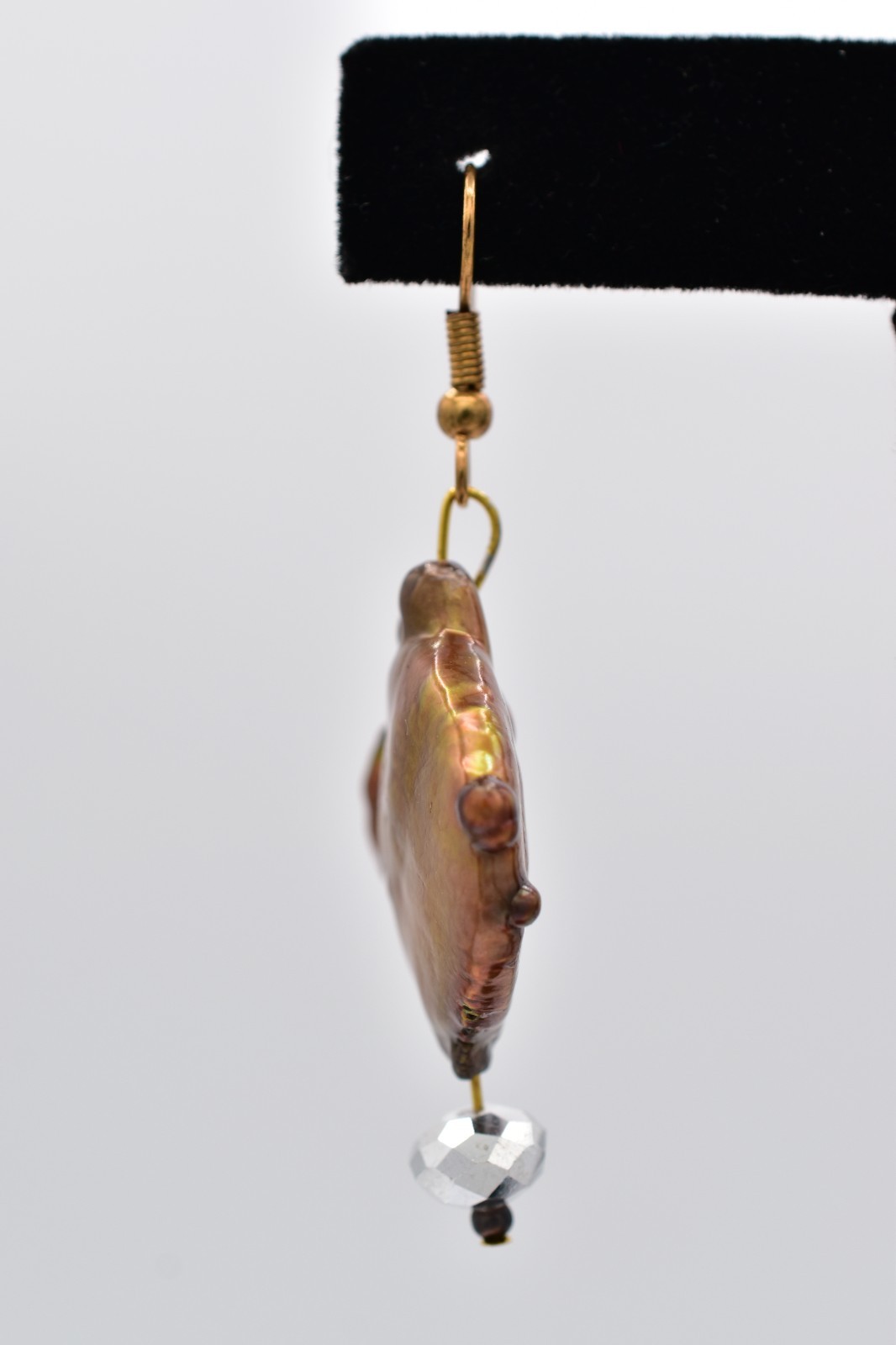 Vintage Baroque Pearl Dangle Earrings Iridescent Copper Freshwater Drop BinBK