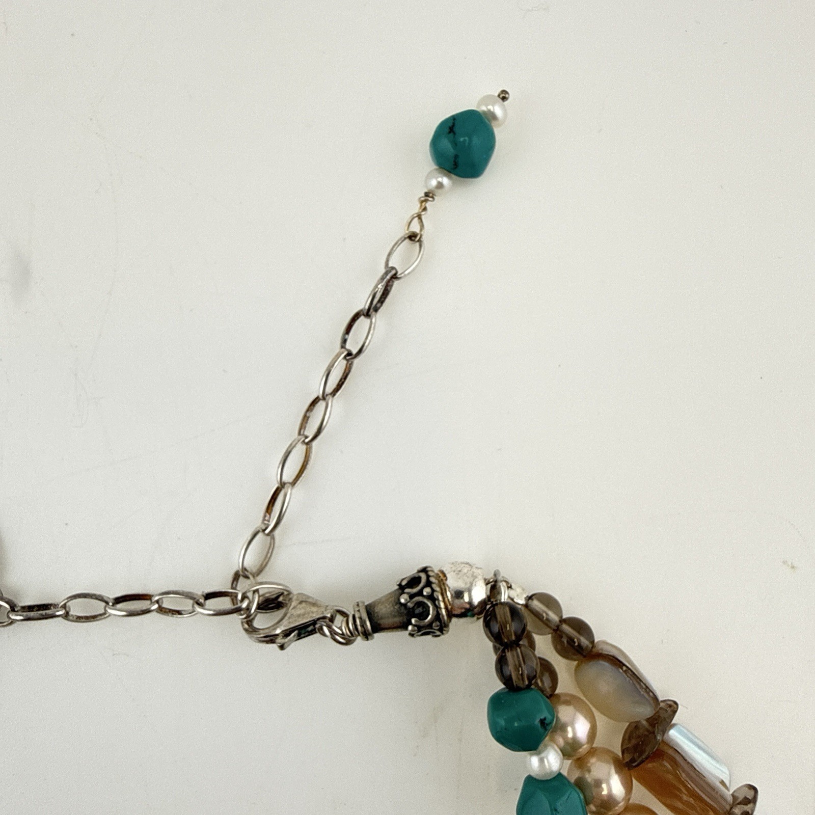 Deb Guyot Necklace Turquoise Pearl Triple Strand Sterling Silver 925 HSN Torsade