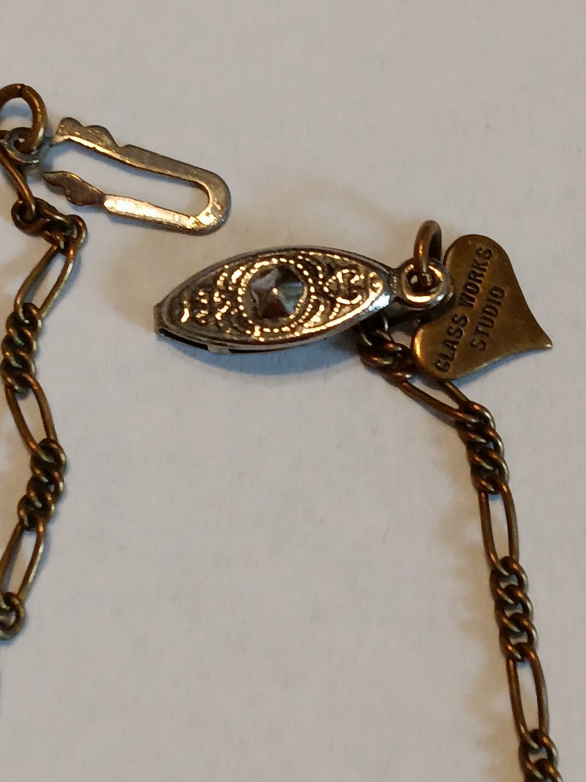 Vintage Glass Works Studio Necklace Heart Charms Brass Gold Tone 15 Charms